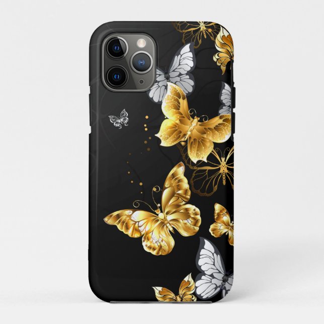 Capa Para iPhone 11 Pro Borboletas Douradas e brancas (Verso)