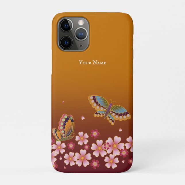 Capa Para iPhone 11 Pro Borboletas Japonesas Sakura Blossomas Personalizad (Verso)