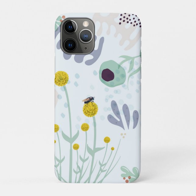Capa Para iPhone 11 Pro Botânica Abstrata Moderna Amarela Billy Button (Verso)