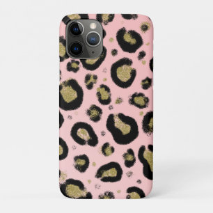Capa Para iPhone 11 Pro Brilho de Ouro Rosa e Estampa de Leopardo Chita Pr