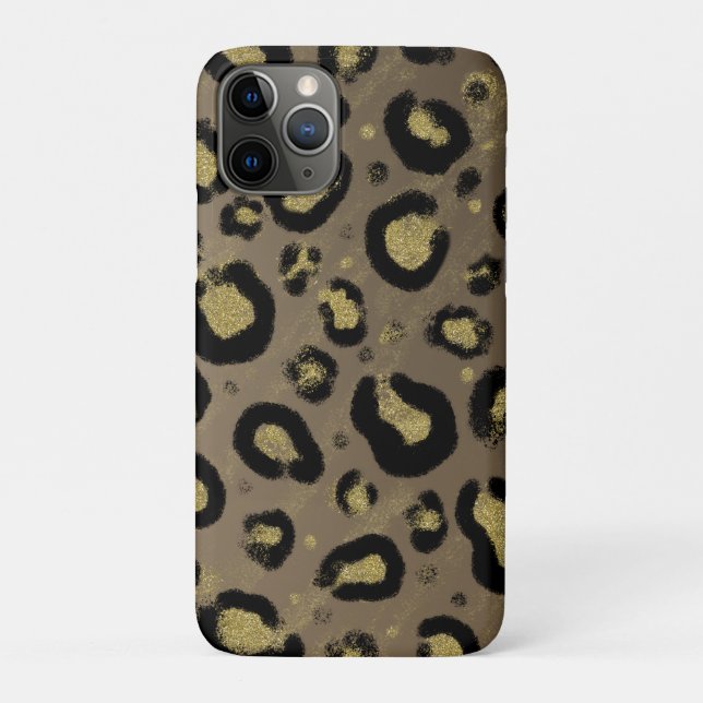 Capa Para iPhone 11 Pro Brilho Dourado Marrom & Estampa de Leopardo e Guep (Verso)