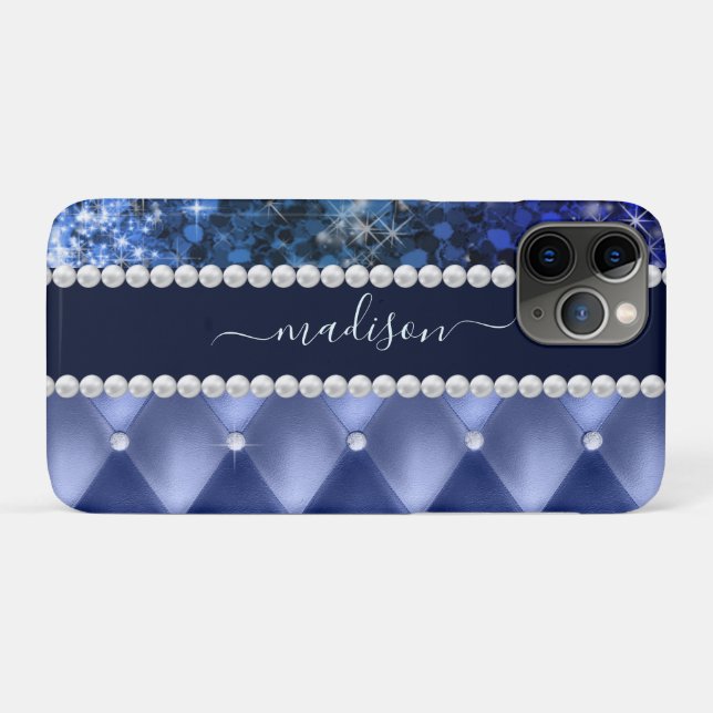 Capa Para iPhone 11 Pro Brilho Glamouroso Luxo Azul Marinho (Verso (horizontal))