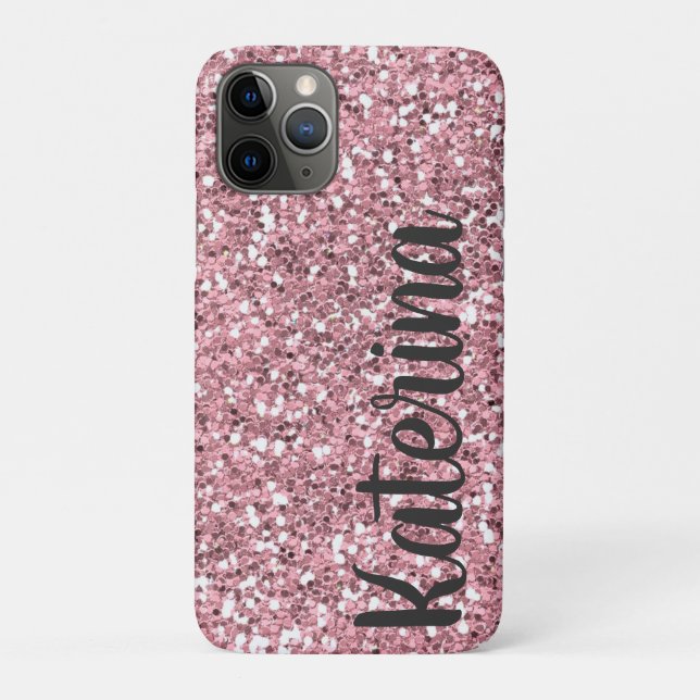 Capa Para iPhone 11 Pro Brilho Rosa Personalizado com Seu Nome. (Verso)