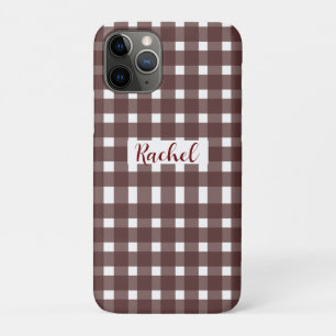 Capa Para iPhone 11 Pro Brown White Gingham Personalizado