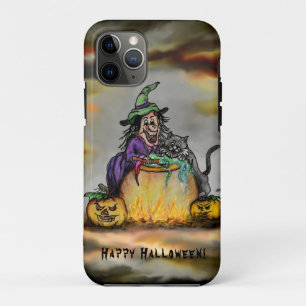 Capa Para iPhone 11 Pro Bruxa e Gato Negro, Feliz Halloween!