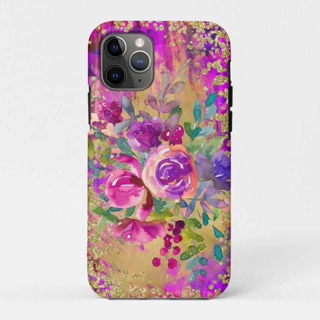 Capa Para iPhone 11 Pro Buquê de flor de aquarela rosa com framboesa (Verso)