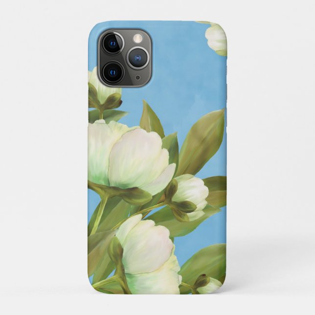 Capa Para iPhone 11 Pro Buquê Floral de Peões Brancos Clássicos (Verso)