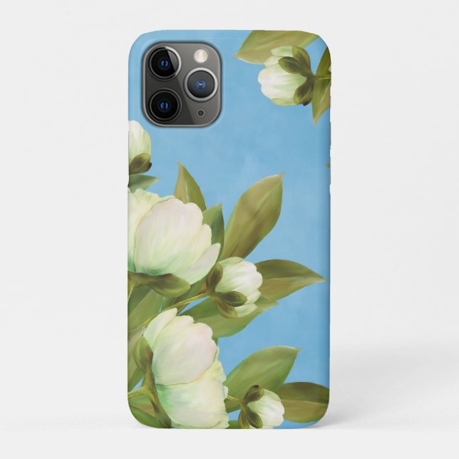 Capa Para iPhone 11 Pro Buquê Floral de Peões Brancos Clássicos (Verso)
