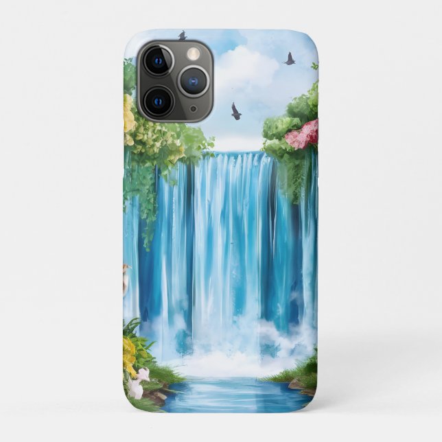 Capa Para iPhone 11 Pro Cachoeira pintada à aquarela (Verso)