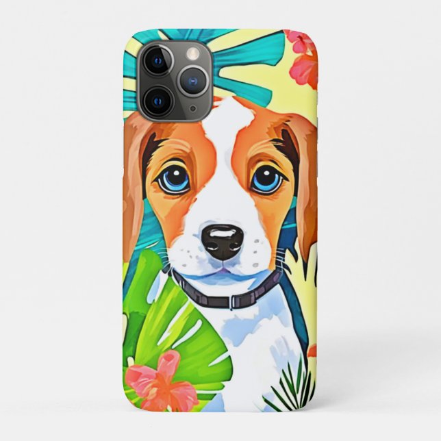 Capa Para iPhone 11 Pro Cachorro Brilhante com Flores (Verso)