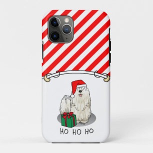 Capa Para iPhone 11 Pro Cachorro de Natal Santa Hat Puli (branco) Engraçad