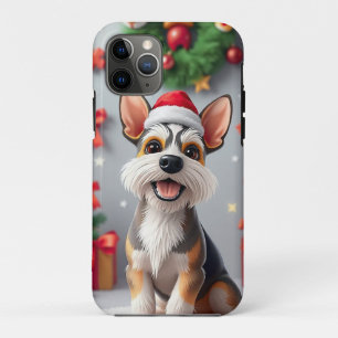 Capa Para iPhone 11 Pro Cachorro Festivo com Chapéu de Papai Noel e Presen