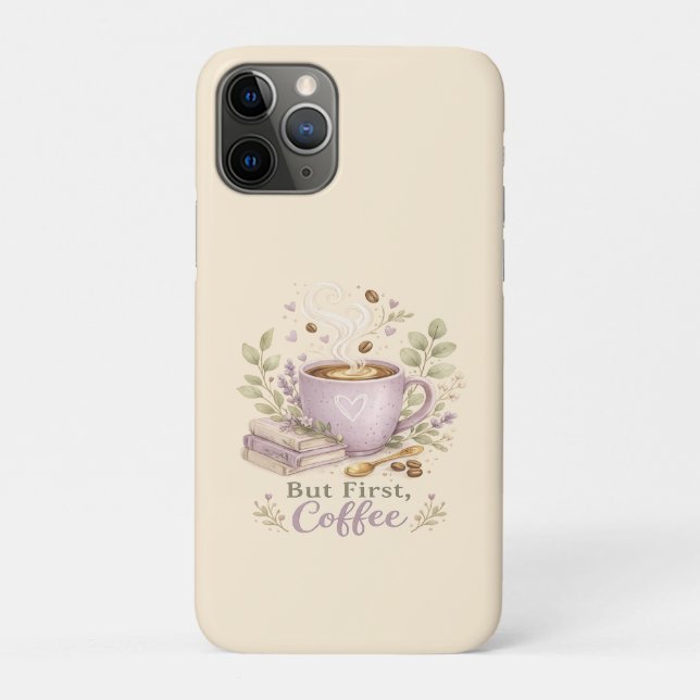 Capa Para iPhone 11 Pro Café Aquarela Lavanda Aconchegante (Verso)