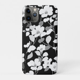Capa Para iPhone 11 Pro CAMELAS BRANCAS PRETAS, DEIXAM O Floral Escuro