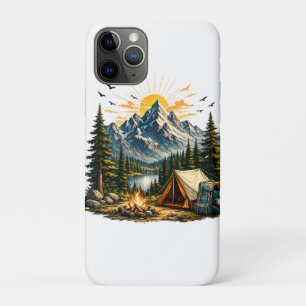Capa Para iPhone 11 Pro Camiseta Montanha Acampamento Aventura Pôr do Sol