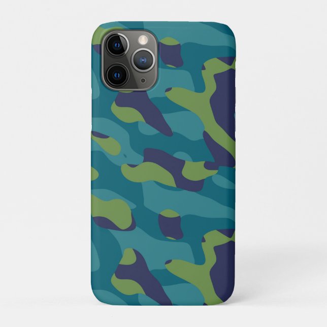 Capa Para iPhone 11 Pro Camuflagem Abstrata Azul Verde e Verde-azulado (Verso)