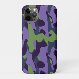 Capa Para iPhone 11 Pro Camuflagem abstrata verde roxo e azul