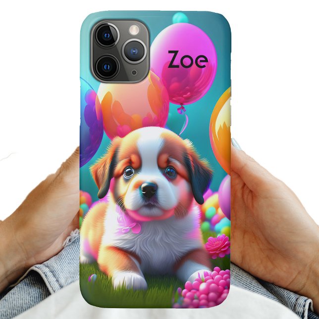Capa Para iPhone 11 Pro Cãozinho bonito com balões - doce (Criador carregado)