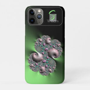 Capa Para iPhone 11 Pro Capa de iPhone monograma fractal líquido verde