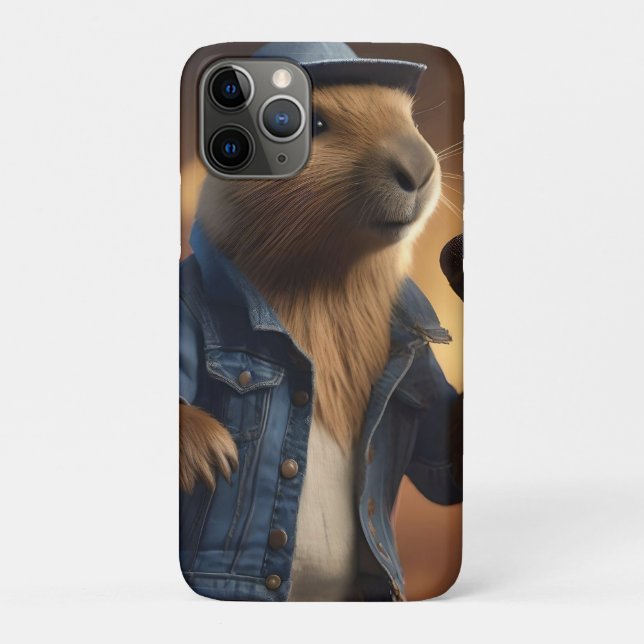 Capa Para iPhone 11 Pro "Capybara Cowboy: Serenading the Wild West" (Verso)