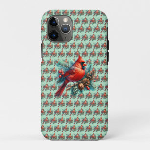 Capa Para iPhone 11 Pro Cardinal em galho de pinheiro com bagas de inverno