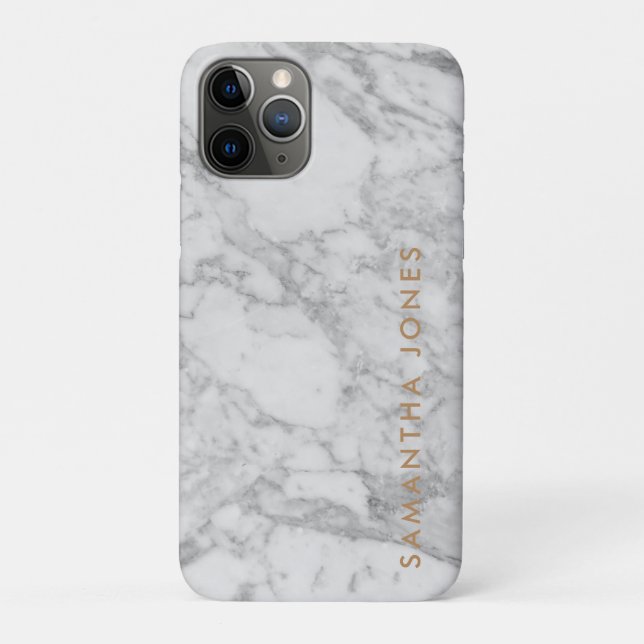 Capa Para iPhone 11 Pro Carrara Branca Marble Clássico Dourado Personaliza (Verso)