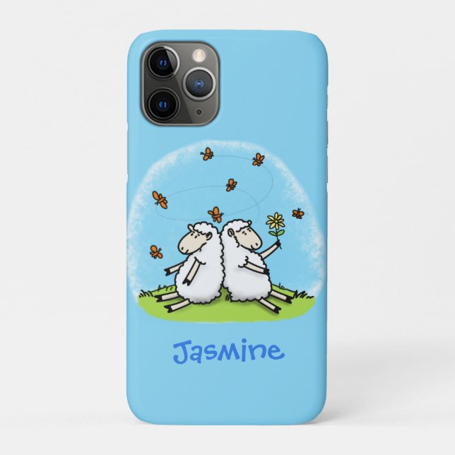 Capa Para iPhone 11 Pro Cartoon de carneiros e borboletas bonitos (Verso)