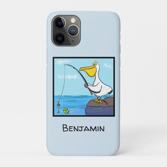 Capa Para iPhone 11 Pro Cartoon pelicano de pesca engraçado (Verso)