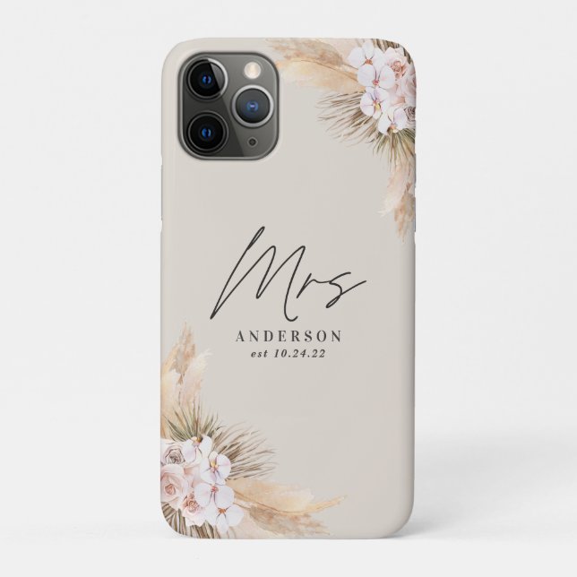 Capa Para iPhone 11 Pro Casamento de na moda botânico seco da Sra. Pampas (Verso)