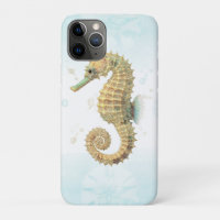 Cavalo-Marinho Azul Turquesa & Dourado Aquarela Pr