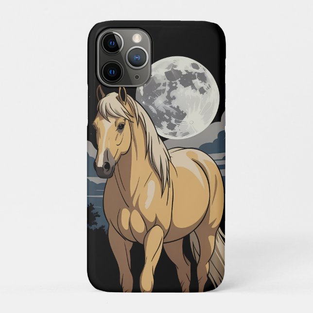 Capa Para iPhone 11 Pro Cavalo Palomino À Lua (Verso)