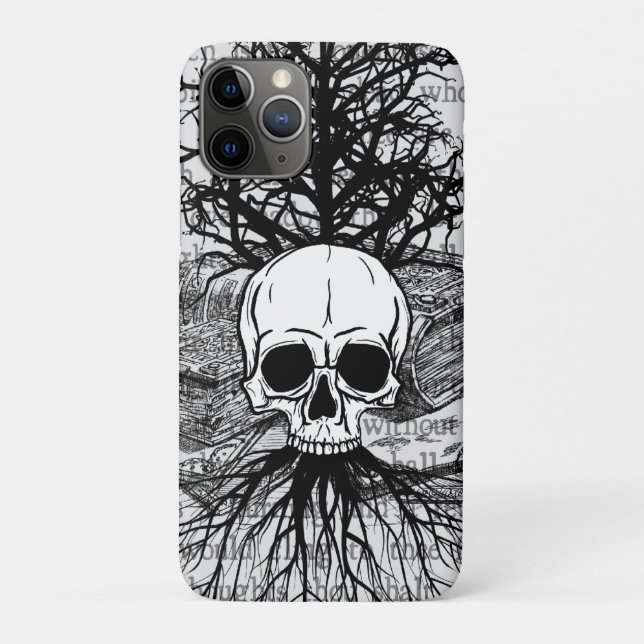Capa Para iPhone 11 Pro Caveira e Livros (Verso)