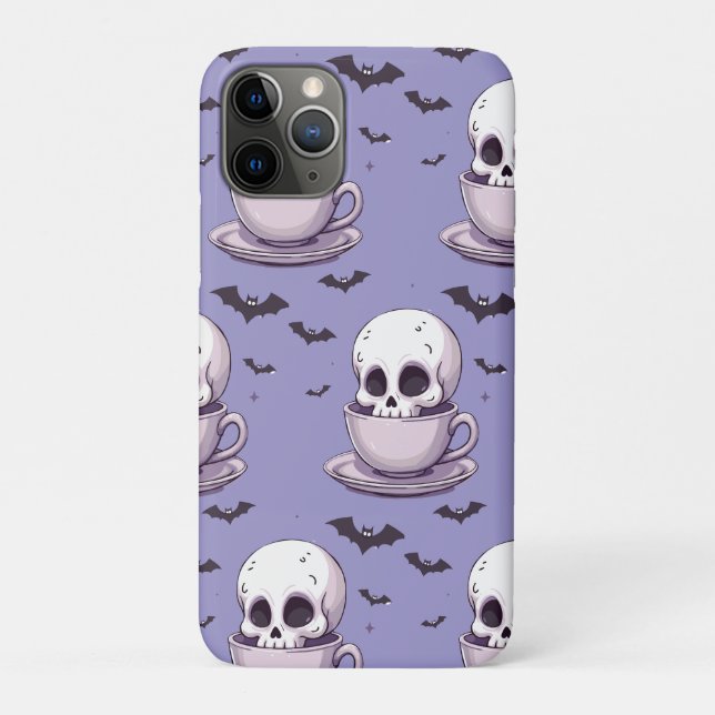 Capa Para iPhone 11 Pro Caveira Pastel Goth em Xícara de Chá (Verso)