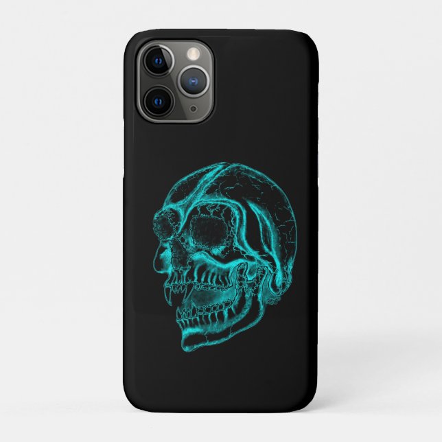 Capa Para iPhone 11 Pro Caveira vampiro, Design verde e preto (Verso)