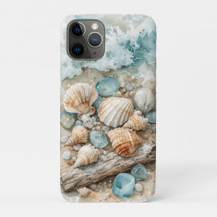 Capa Para iPhone 11 Pro Cena de Madeira Flutuante em Aquarela de Mariscos 