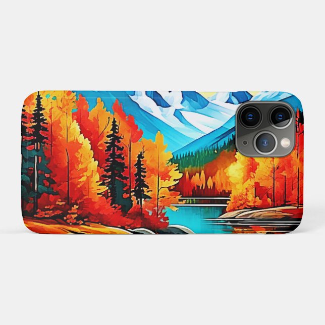 Capa Para iPhone 11 Pro Cena do Lago Autumn Mountain (Verso (horizontal))