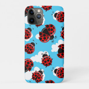 Capa Para iPhone 11 Pro Céu Azul Nuvens Brancas Besouro Joaninha Vermelha