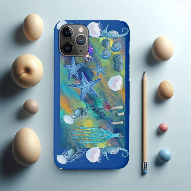 Capa Para iPhone 11 Pro Chamada de Marinha do Mar Azul Oceano Azul (Call of the Sea Marine Life Blue Ocean Starfish Case-Mate iPhone Case)