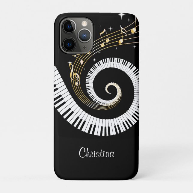 Capa Para iPhone 11 Pro Chaves customizáveis do piano e notas Dourados da (Verso)
