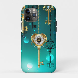 Capa Para iPhone 11 Pro Chaves de Esqueleto Anticas em Fundo Verde