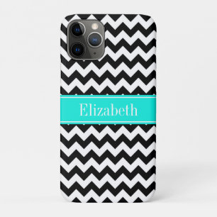 Capa Para iPhone 11 Pro Chevron branco preto Zig Zag Brt Aqua Name Monogra