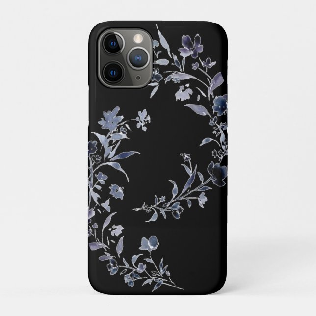 Capa Para iPhone 11 Pro Chic floral de indigo marinho de aquarela (Verso)
