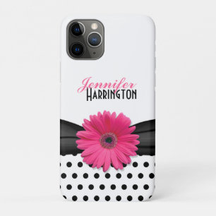 Capa Para iPhone 11 Pro Chic Trendy Pink Gerbera Daisy Bolinhas