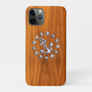 Capa Para iPhone 11 Pro Chrome Yacht Flag Nautical Teak Wood Decor