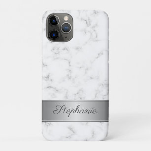 Capa Para iPhone 11 Pro Cinza Chic e Nome do Script do Mármaco Branco