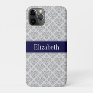 Capa Para iPhone 11 Pro Cinza na Cinza Damasco nº 3 Marinho Blue Name Mon