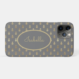 Capa Para iPhone 11 Pro Cinzas Elegantes e Abacaxi Dourado Personalizados 