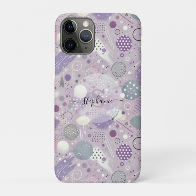 Capa Para iPhone 11 Pro Círculos abstrato púrpura com acentos de tiras de  (Verso)