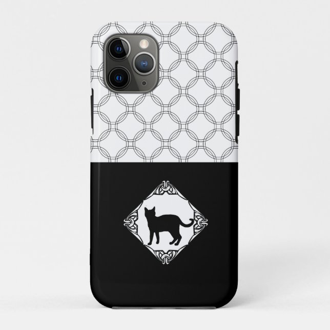 Capa Para iPhone 11 Pro Círculos com Gato Preto (Verso)