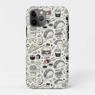 Capa Para iPhone 11 Pro Coffee & Café Doodle Pattern –Cute Hand Drawn Food
